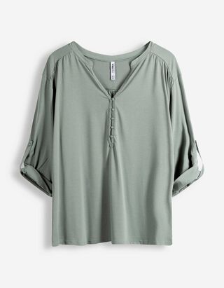 Bluse - Serafino-Ausschnitt - t&uuml;rkis