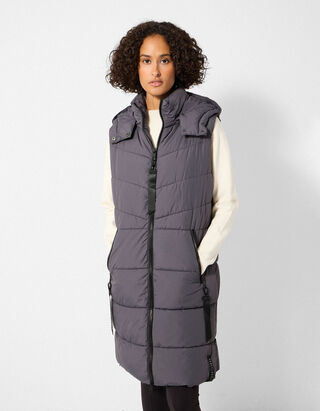 Gilet lungo - Cappuccio staccabile - Grigio scuro