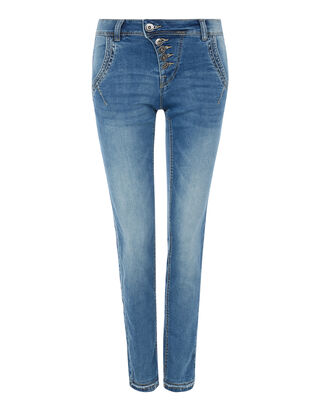 Damen Girlfriend Fit Jeans mit Knopfleiste