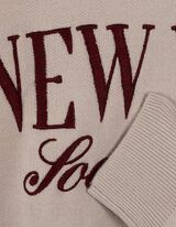 Žebrovaný pletený svetr - Výšivka - hneda