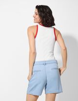 Top - Rippenstruktur - weiß