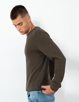 Strickpullover - Waffelstruktur - dunkelgr&uuml;n