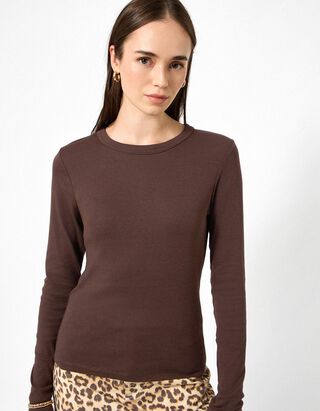 Langarmshirt - Modal-Anteil - Dunkelbraun