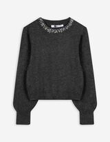 Strickpullover - Ziersteine - grau