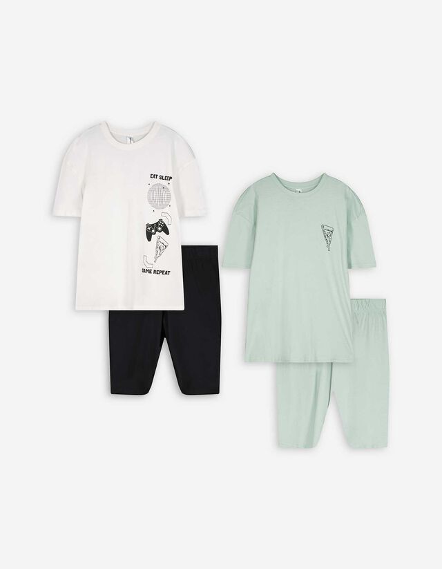 Pyjama Set aus Shirt und Shorts - 2er-Pack - bronzefarben