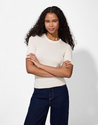 sweter - kr&oacute;tkie rękawy - bialy