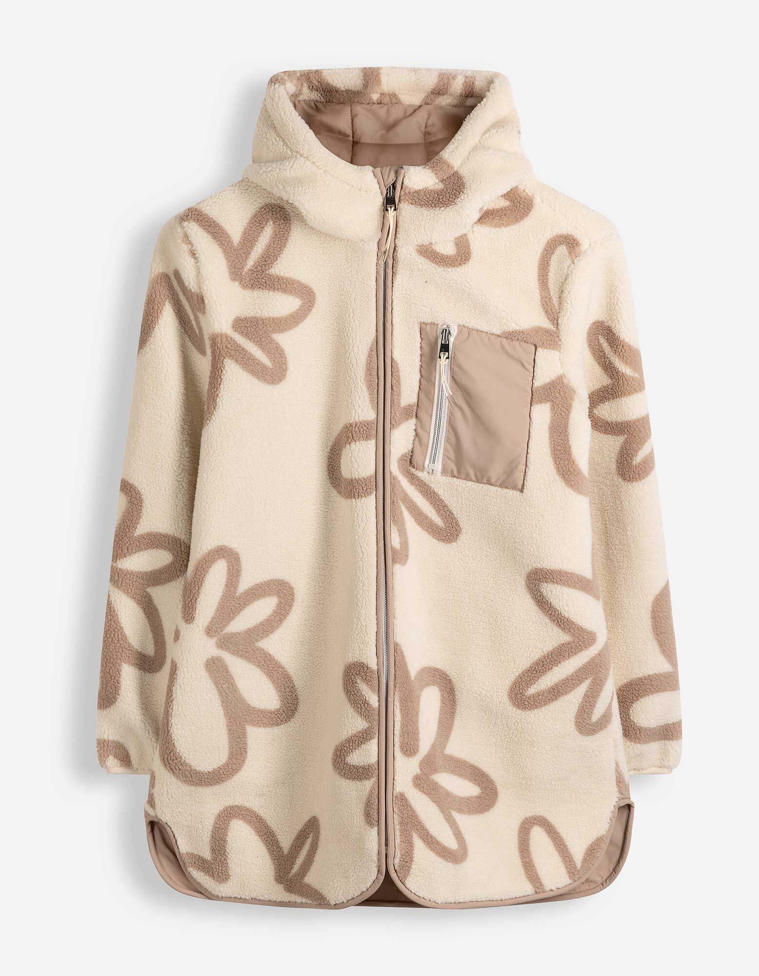Fleecejacke - Florales Muster - Off-White