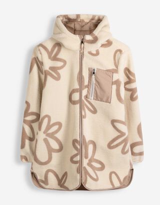 Fleecejacke - Florales Muster - Off-White