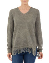 Damen Strickpullover mit Fransen am Saum