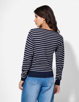 Žebrovaný pletený svetr - Kulatý výstřih - tmave modra