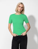 T-shirt - Geribde structuur - groen