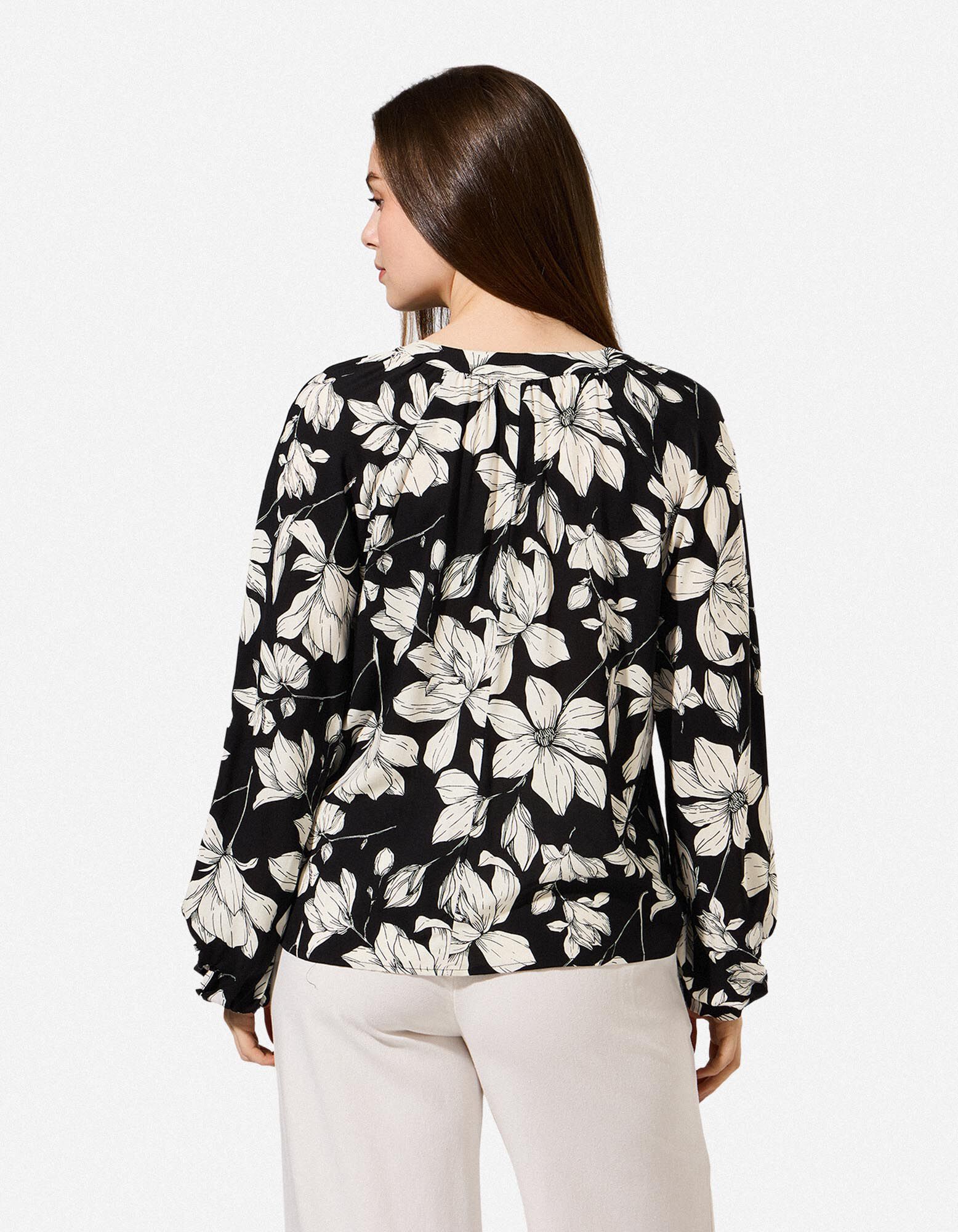 Blouse - Motif floral - noir