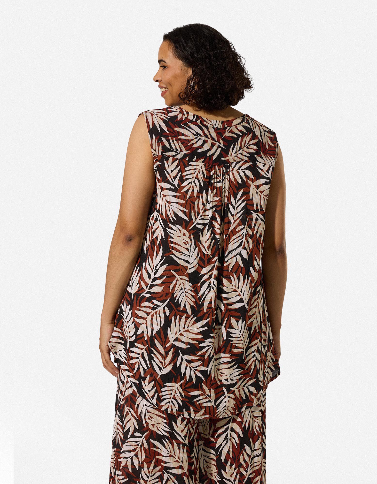 Top sans manches - Motif all-over - Brun