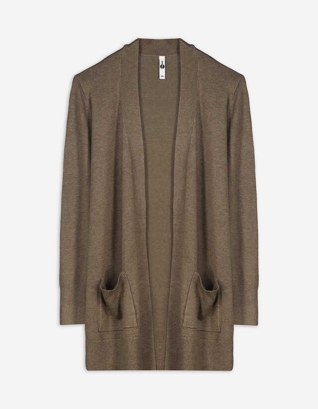 Cardigan lungo - Tasche applicate - grigio scuro