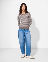 Žebrovaný pletený svetr - Kulatý výstřih - tmave seda