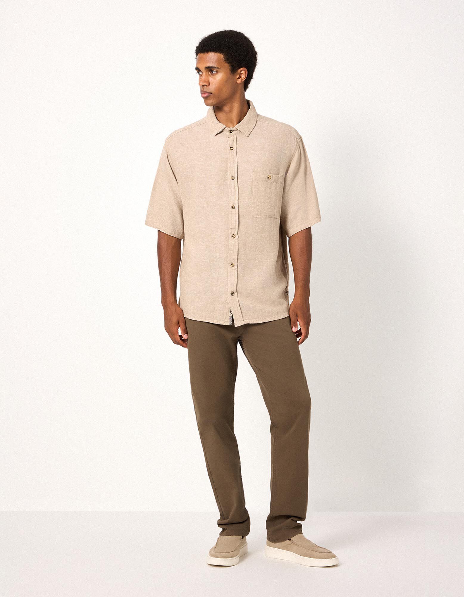 Overhemd - Korte mouwen - Beige