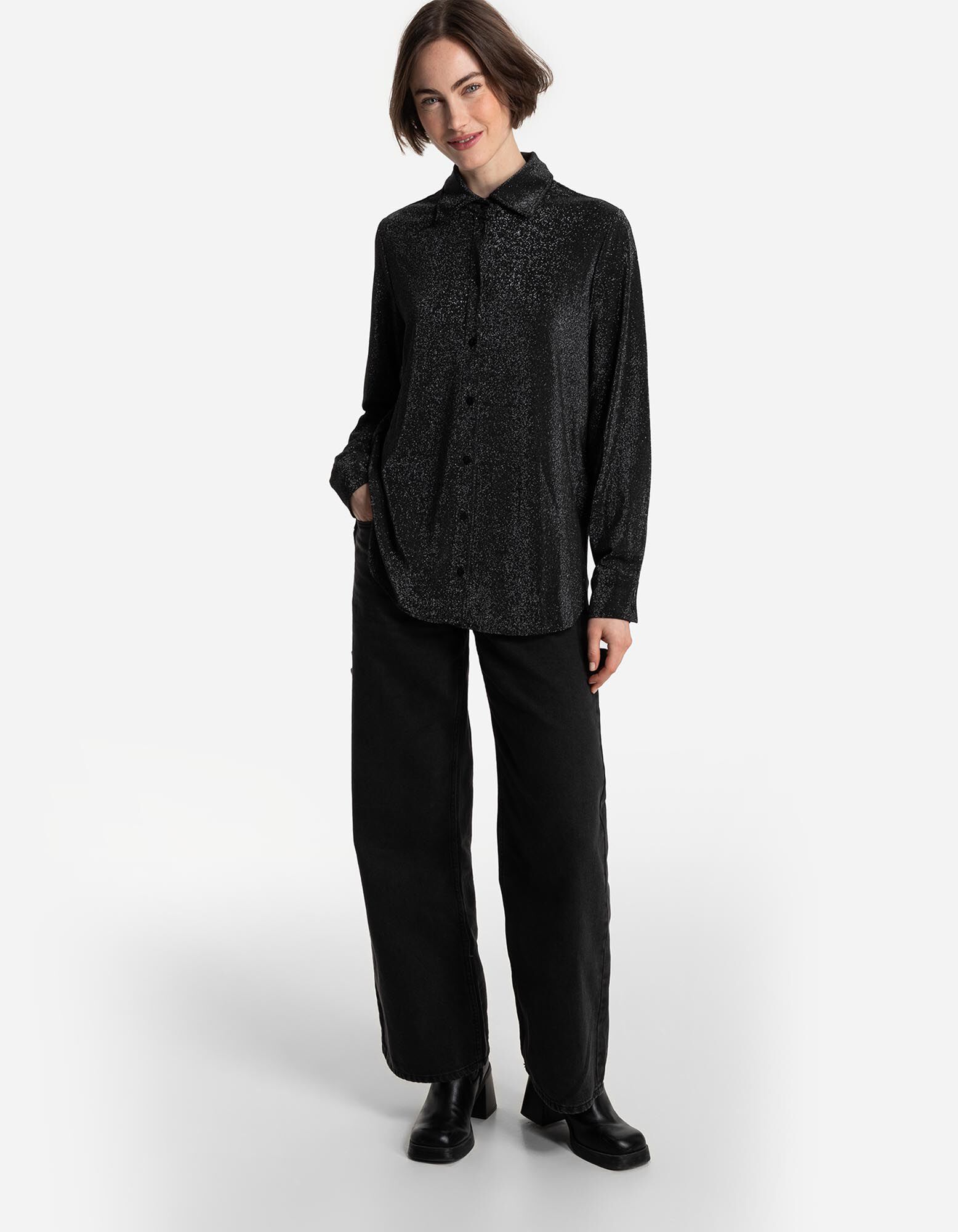 禊 Hemdbluse - Lurex - schwarz - Takko Fashion