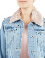 Damen Stone Washed Jeansjacke mit Webpelz