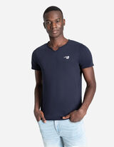 T-shirt - dekolt serafino - ciemny niebieski