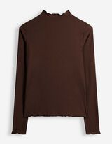 Langarmshirt - Rippenstruktur - Dunkelbraun