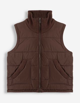 Steppweste - Material-Mix - Dunkelbraun