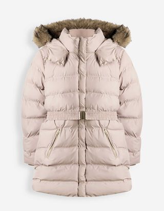 Steppjacke - Abnehmbarer Kunstpelz - Beige