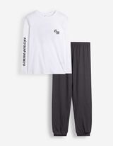 Pyjama Set aus Shirt und Hose - R&uuml;ckenprint - Bunt