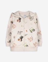 Sweatjacke - Allover-Print - weiß
