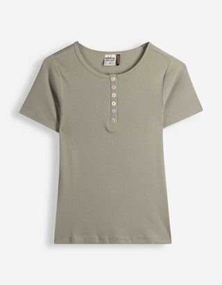 T-Shirt - Knopfleiste - Gr&uuml;n