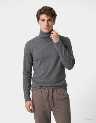 Langarmshirt - Rollkragen - Dunkelgrau