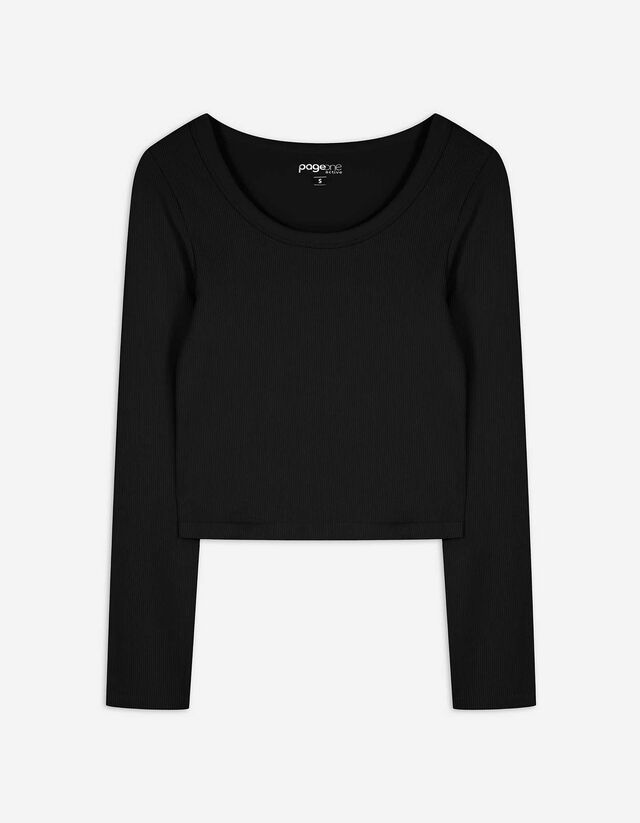 Maglia cropped - A costine - nero