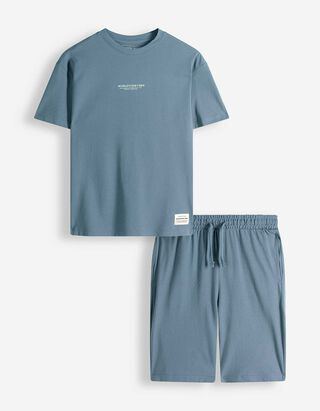 Set aus T-Shirt und Hose - Piqu&eacute; - dunkelblau