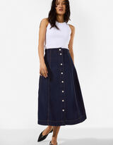 Kruhov&aacute; sukňa - tmavomodr&yacute; denim - Tmavomodr&aacute;