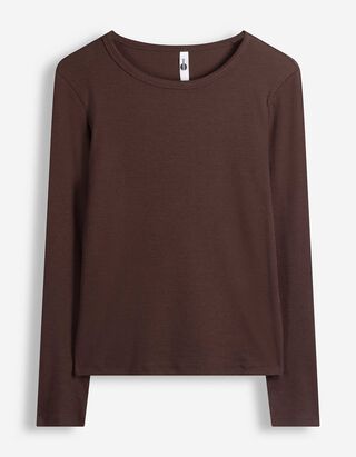 Langarmshirt - Baumwolle - Dunkelbraun