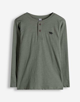 Langarmshirt - Knopfleiste - dunkelgr&uuml;n