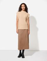 Térdig érő szoknya - Velúr utánzat - barna