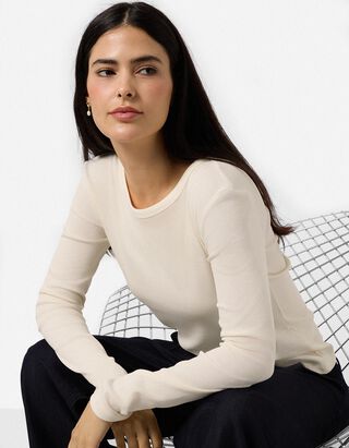 Langarmshirt - Feinripp - Off-White
