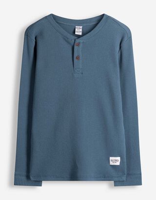 Langarmshirt - Waffelstruktur - blau