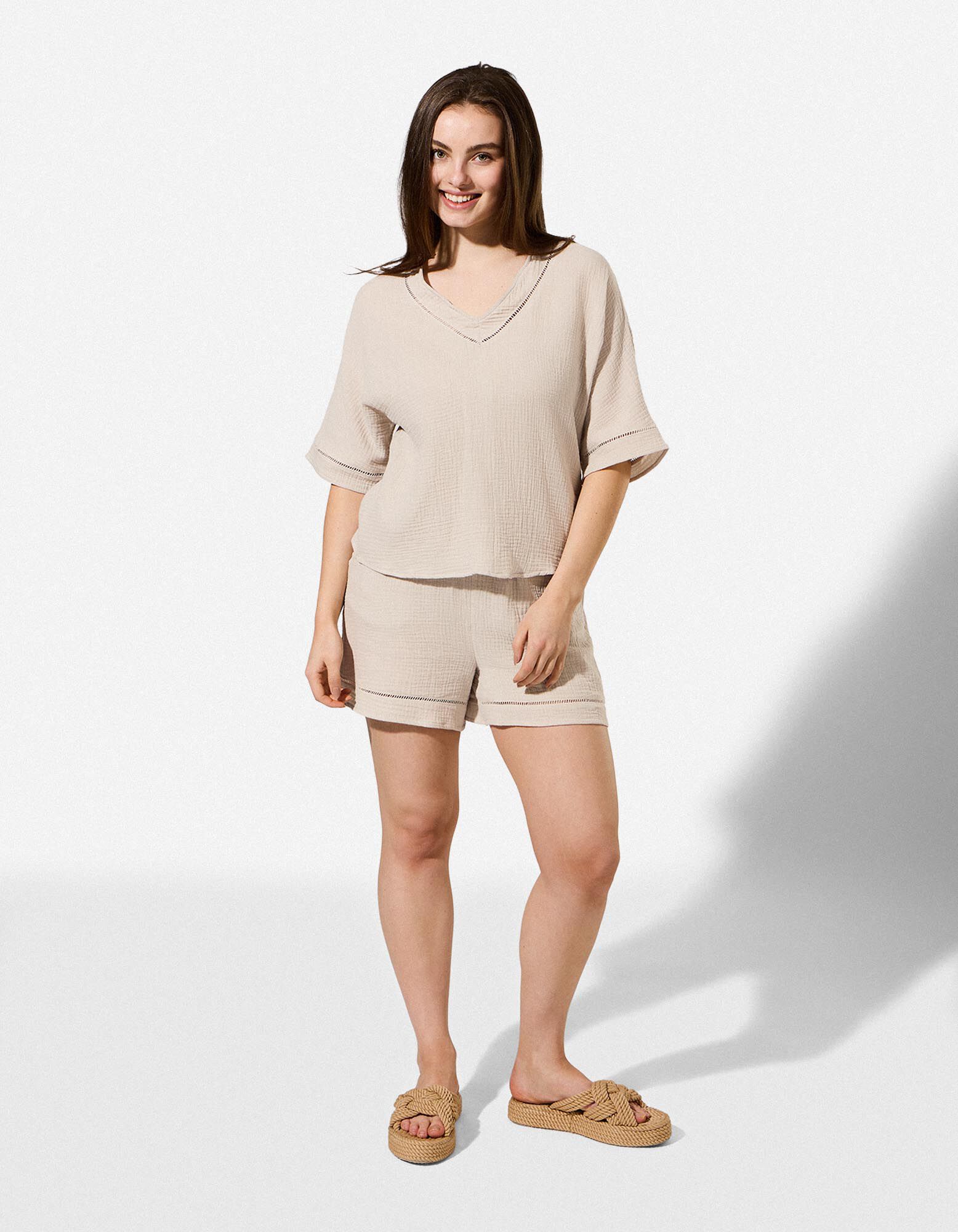 Blusenshirt - einfarbig - Beige