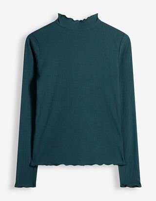 Langarmshirt - Rippenstruktur - Petrol
