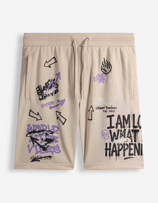 Shorts - Allover-Print - Beige