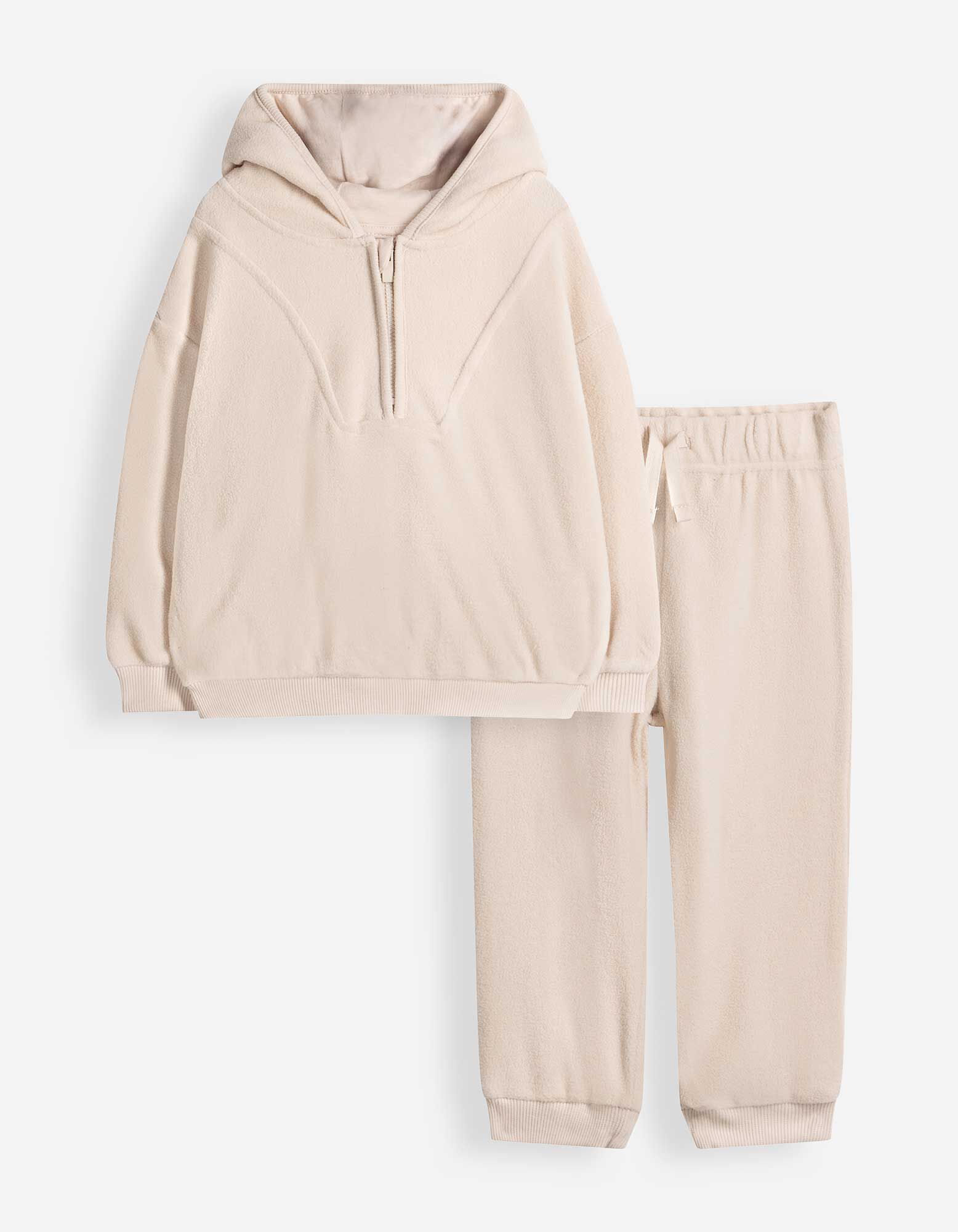 Ensemble sweat &agrave; capuche et pantalon - Maille polaire - beige