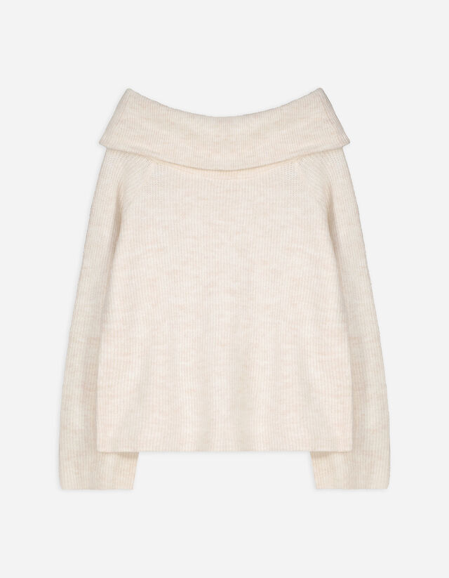 Strickpullover - Carmen-Ausschnitt - beige