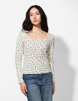 Langarmshirt - Zierborte - weiß