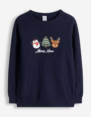 Strickpullover - Applikation - Dunkelblau