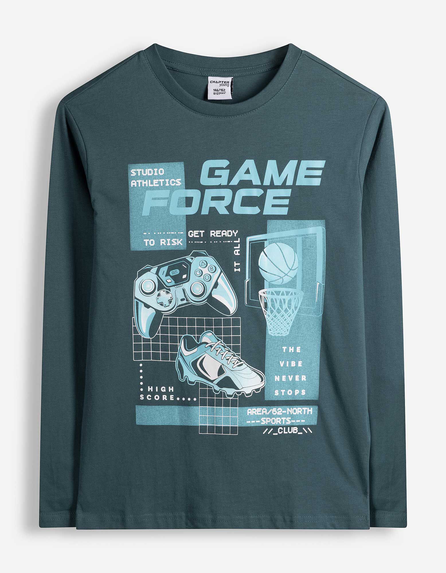 Langarmshirt - Frontprint - Dunkelgr&uuml;n