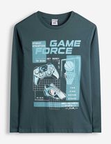 Langarmshirt - Frontprint - Dunkelgr&uuml;n