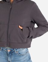 Cropped Sweatjacke - Kapuze mit Tunnelzug - dunkelgrau