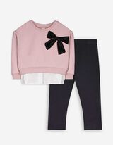 Set aus Sweatshirt und Leggings - Schleifenapplikation - rosa