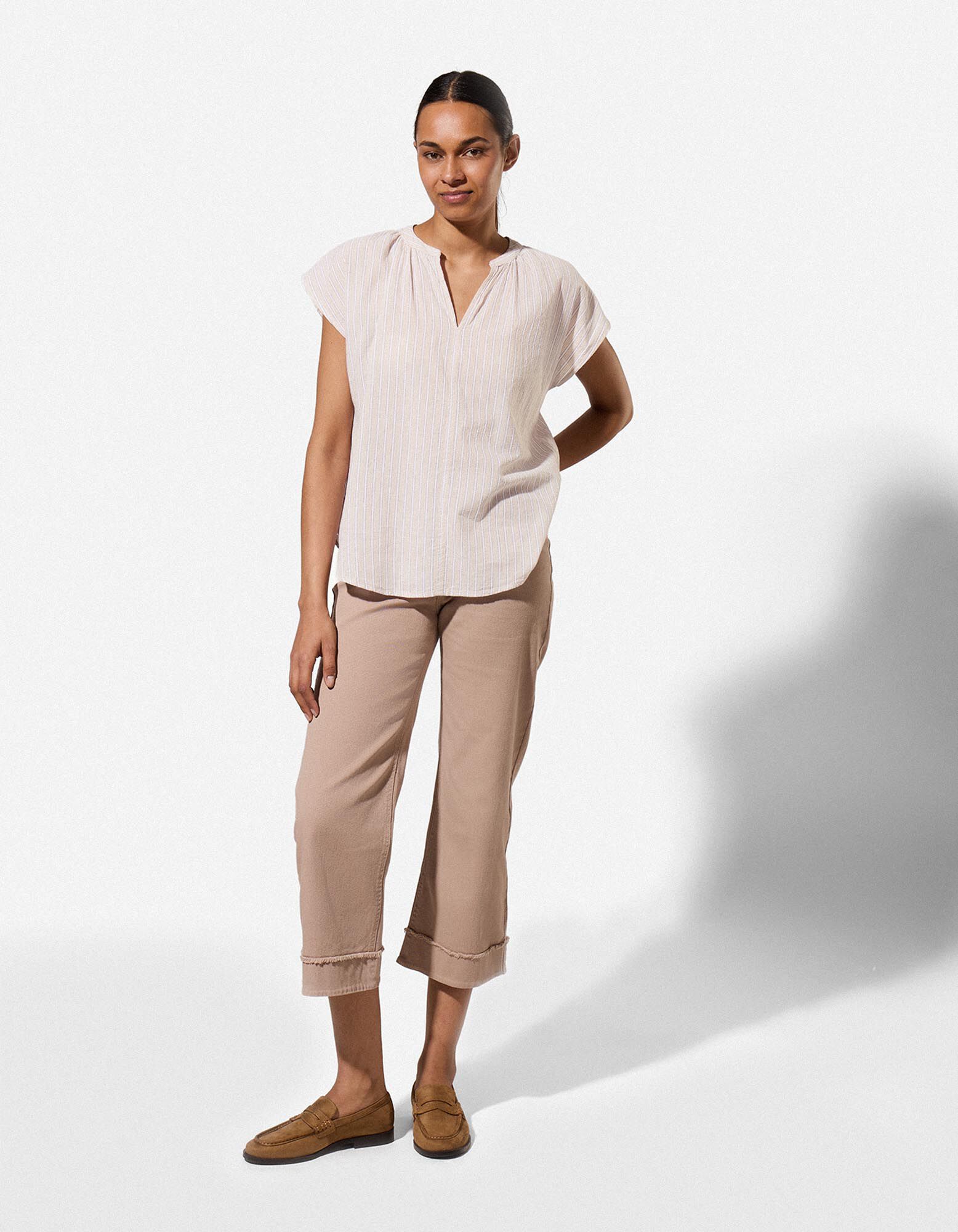 Halenkov&eacute; tričko - Proužky - b&eacute;žov&aacute;